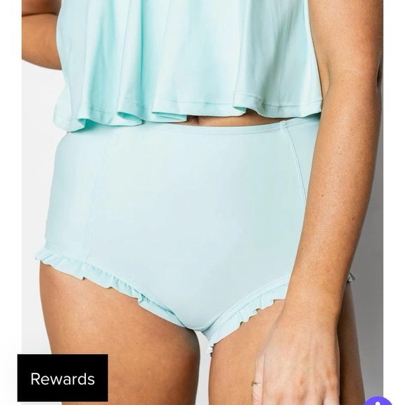 Kortni Jeane Swim Ruffled Bottom and Scoop Back Top in Blue Ditsy Floral - Picture 6 of 6